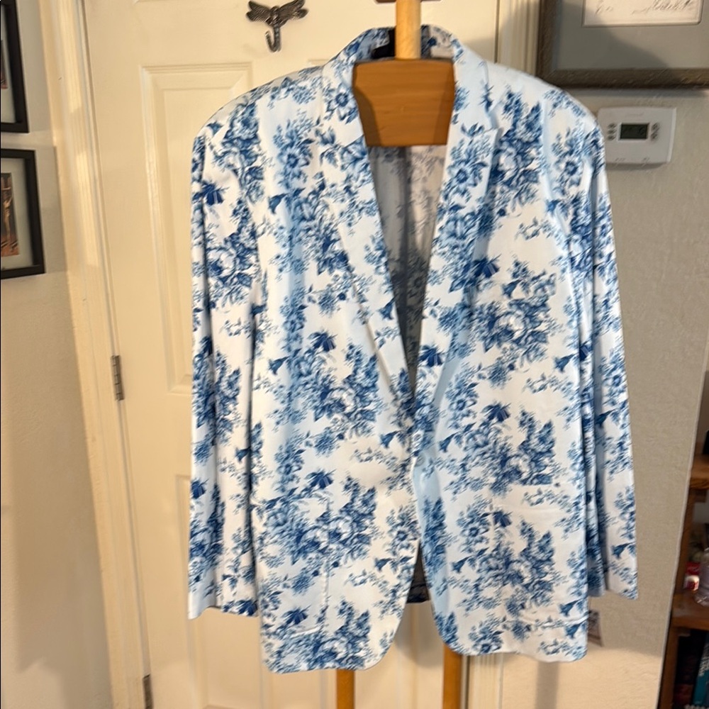 INC International Concepts Blue and White Floral Suit Jacket